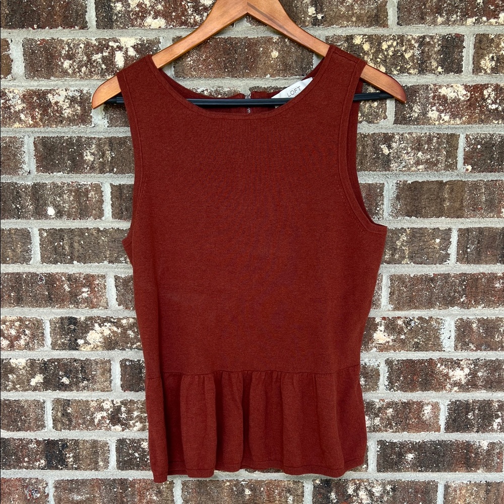 LOFT Womens Peplum Sweater Tank Burnt Orange Sleeveless Wool Blend Knit L Large